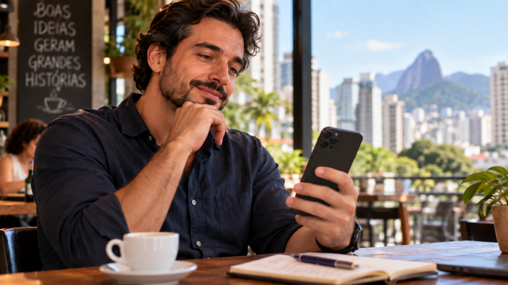 Momento tranquilo no café com vista urbana